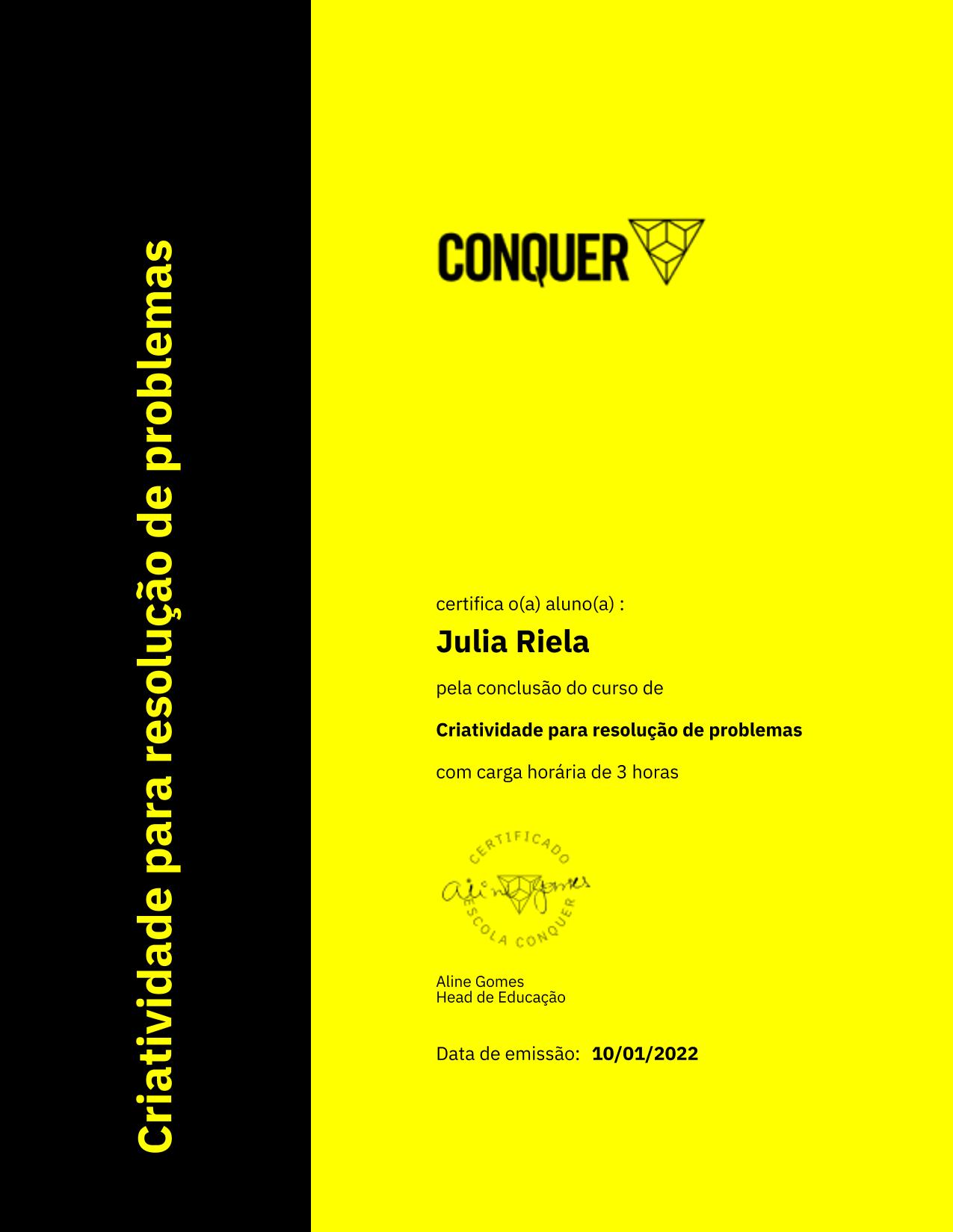 Certificado de Criatividade para resolução de problemas